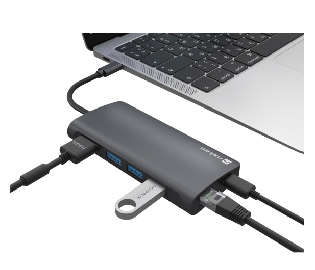 NATEC FOWLER 2 V2 USB-C 8W1 HUB ->USB 3.0 3X, HDMI 4K, USB-C, RJ45 NMP-2162 - 1470240 - zdjęcie 4